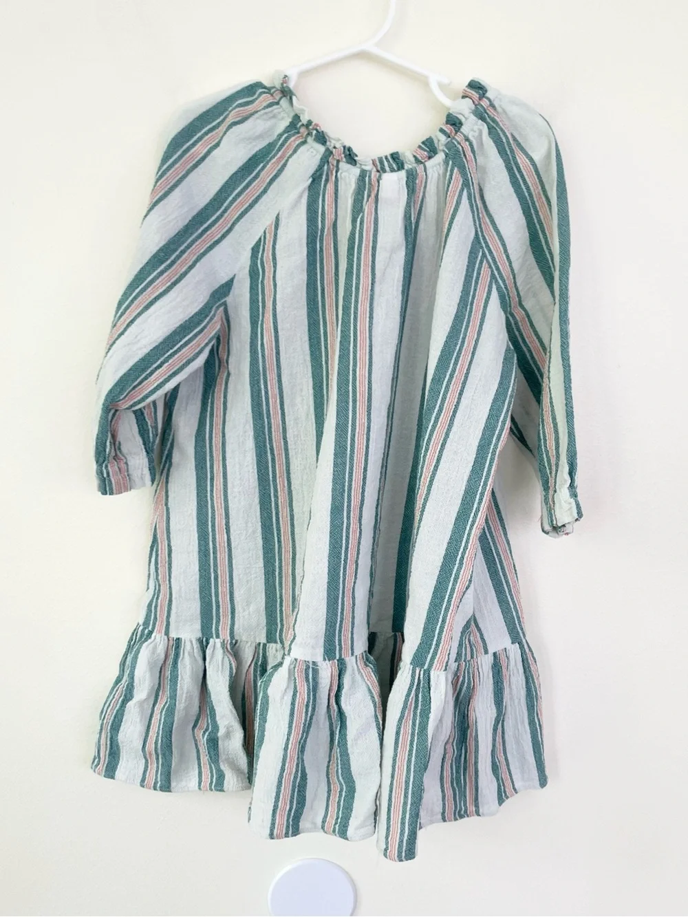 ZIMMERMAN Kids Kali Striped Cotton Dress Blue Green size 6Y Ruffle Hem Tie Neck